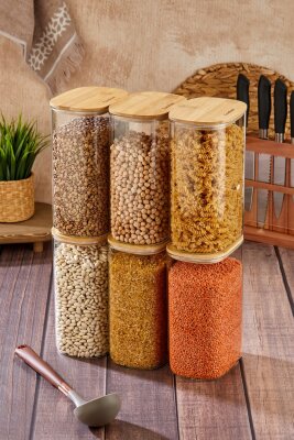 Cooker 6'lı 2.5 Litre Borosilikat Cam Bambu Kapaklı Kavanoz CKR4552 - 3