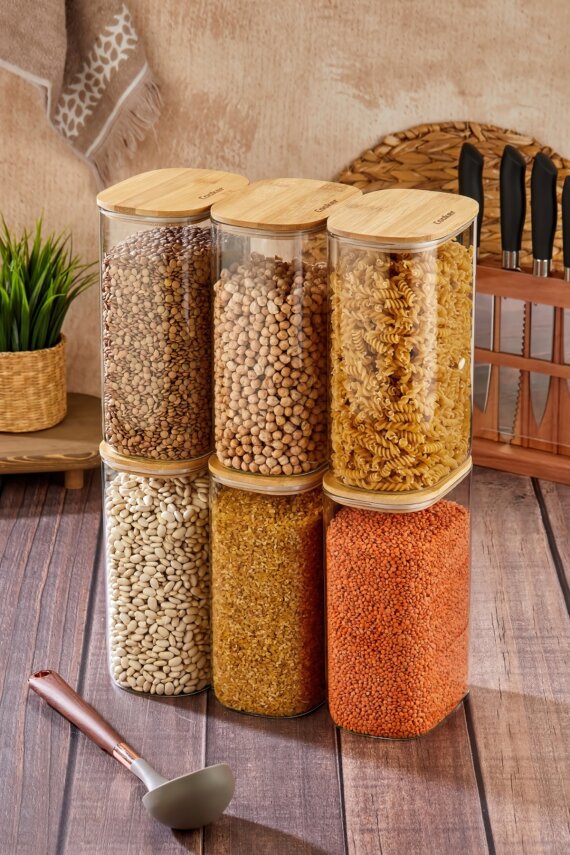 Cooker 6'lı 2.5 Litre Borosilikat Cam Bambu Kapaklı Kavanoz CKR4552 - 3