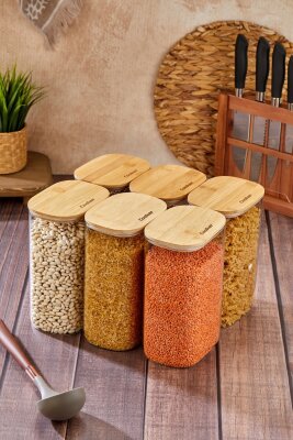 Cooker 6'lı 2.5 Litre Borosilikat Cam Bambu Kapaklı Kavanoz CKR4552 - 4
