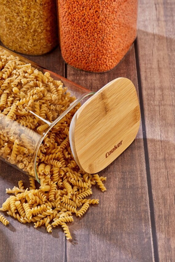 Cooker 6'lı 2.5 Litre Borosilikat Cam Bambu Kapaklı Kavanoz CKR4552 - 5