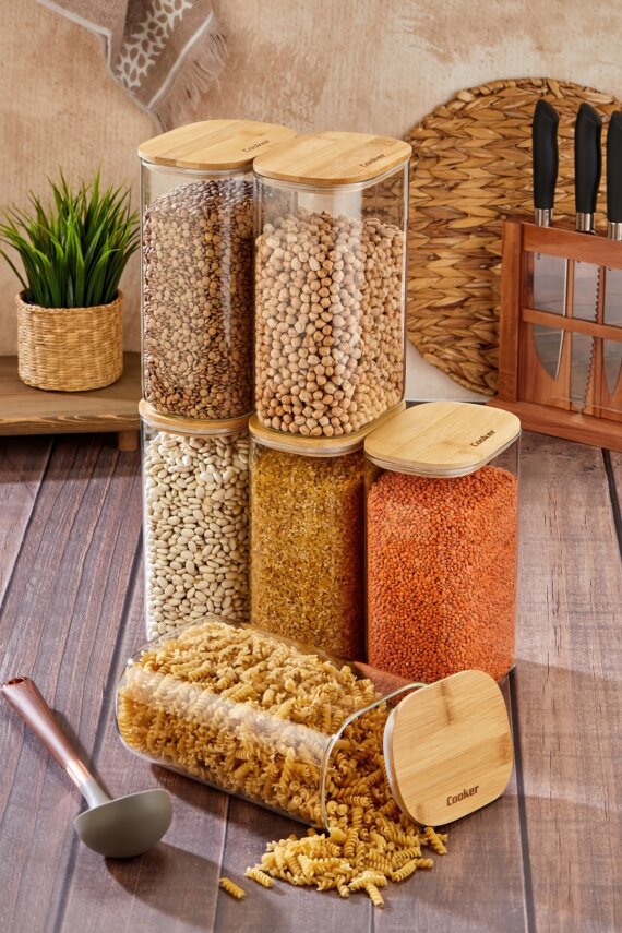 Cooker 6'lı 2.5 Litre Borosilikat Cam Bambu Kapaklı Kavanoz CKR4552 - 6