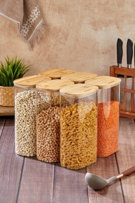Cooker 6'lı 3 Litre Borosilikat Cam Bambu Kapaklı Kavanoz CKR4551