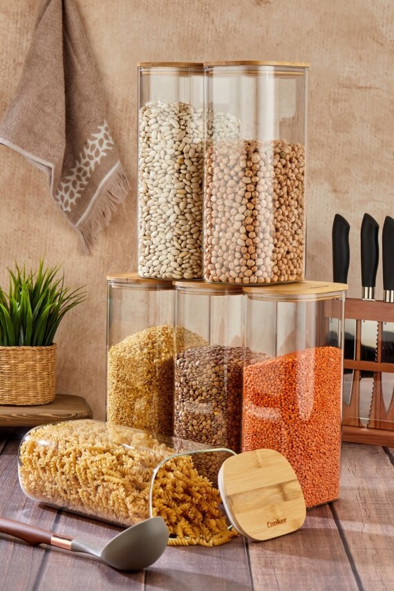 Cooker 6'lı 3 Litre Borosilikat Cam Bambu Kapaklı Kavanoz CKR4551 - 2