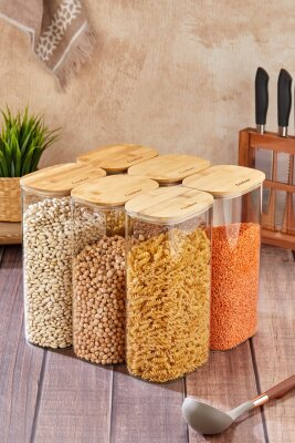 Cooker 6'lı 3 Litre Borosilikat Cam Bambu Kapaklı Kavanoz CKR4551 - 6