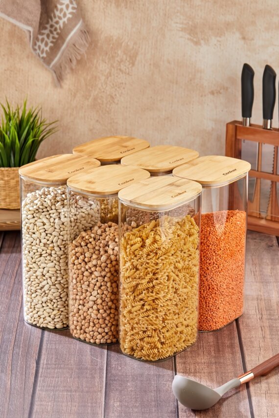 Cooker 6'lı 3 Litre Borosilikat Cam Bambu Kapaklı Kavanoz CKR4551 - 6