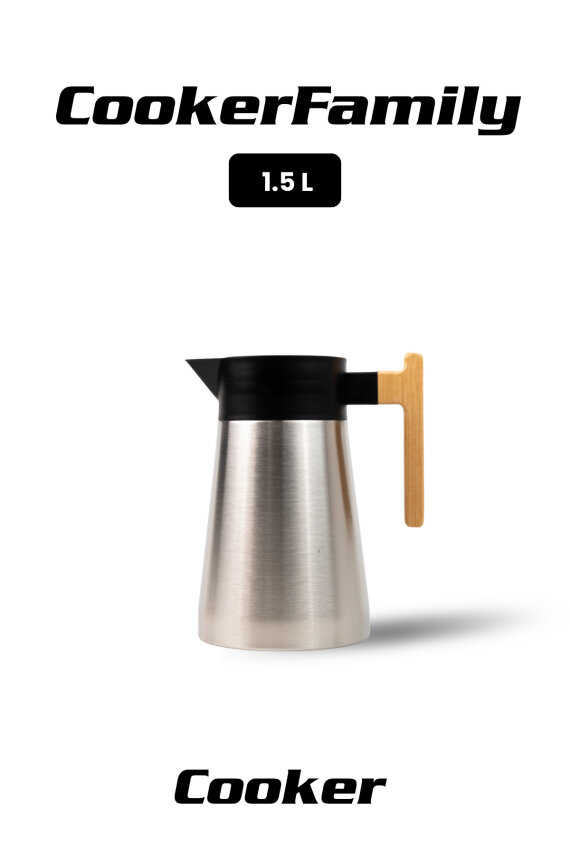 Cooker BambooPour 1.5 Litre Paslanmaz Çelik Bambu Saplı Çelik Termos CKR2090 - 1