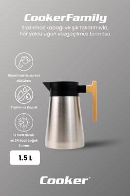Cooker BambooPour 1.5 Litre Paslanmaz Çelik Bambu Saplı Çelik Termos CKR2090 - 2