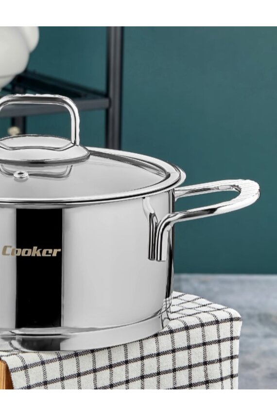 Cooker Bomonti 16 cm 2 Litre İndüksiyon Uyumlu Paslanmaz Çelik Derin Tencere CKR3191 - 3