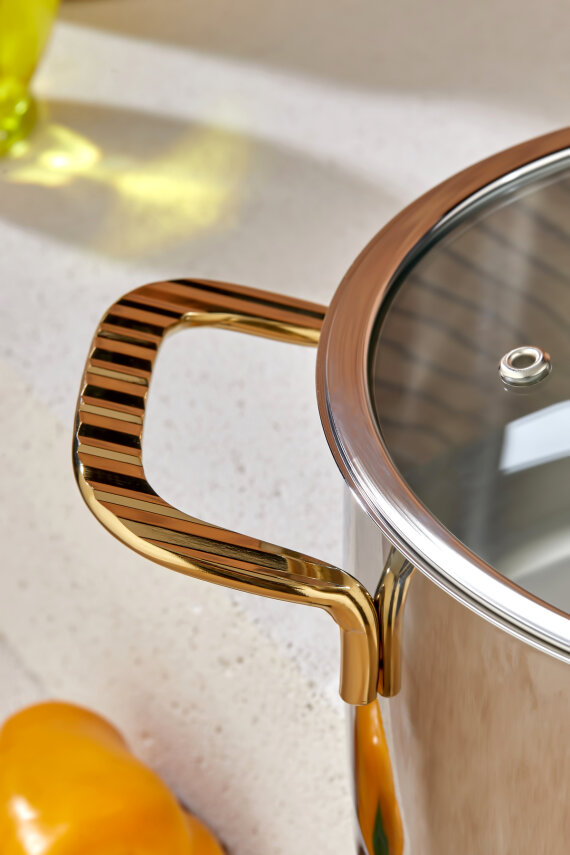 Cooker Bomonti 16 cm 2 Litre İndüksiyon Uyumlu Paslanmaz Çelik Gold Kulplu Derin Tencere CKR3467 - 2