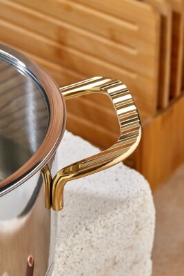 Cooker Bomonti 18 cm 2.5 Litre İndüksiyon Uyumlu Paslanmaz Çelik Gold Kulplu Derin Tencere CKR3468 - 4