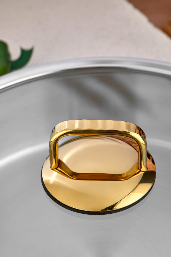Cooker Bomonti 24 cm İndüksiyon Uyumlu Paslanmaz Çelik Gold Kulplu Basık Tencere CKR3474 - 2