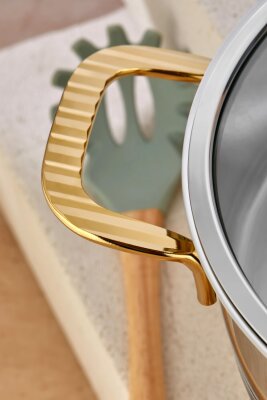 Cooker Bomonti 24 cm İndüksiyon Uyumlu Paslanmaz Çelik Gold Kulplu Basık Tencere CKR3474 - 3