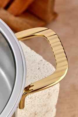 Cooker Bomonti 24 cm İndüksiyon Uyumlu Paslanmaz Çelik Gold Kulplu Basık Tencere CKR3474 - 4