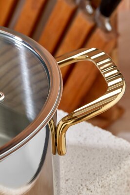 Cooker Bomonti 28 cm 11 Litre İndüksiyon Uyumlu Paslanmaz Çelik Gold Kulplu Derin Tencere CKR3473 - 4