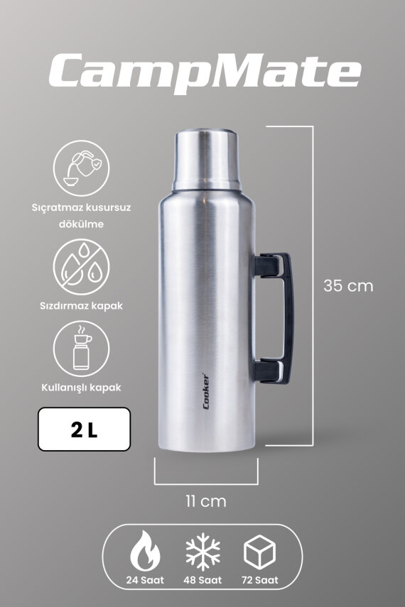 Cooker CampMate 2 Litre Paslanmaz Çelik Termos Gümüş CKR2127 - 2