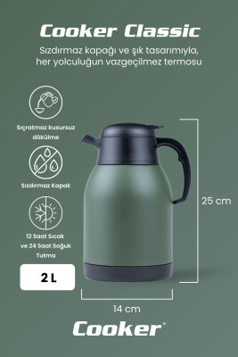 Cooker Classic 2 Litre Paslanmaz Çelik Termos Yeşil CKR2038 - 2