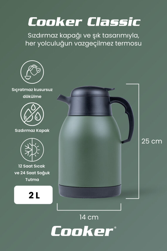 Cooker Classic 2 Litre Paslanmaz Çelik Termos Yeşil CKR2038 - 2