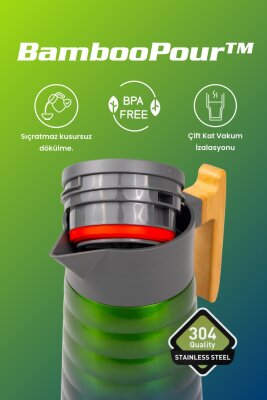 Cooker BambooPour 2 Litre Paslanmaz Çelik Bambu Saplı Termos CKR2097 - 3