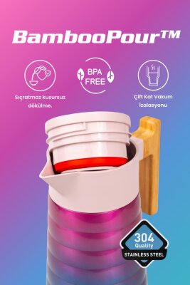 Cooker BambooPour 2 Litre Paslanmaz Çelik Bambu Saplı Termos CKR2097 - 6