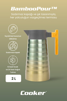 Cooker BambooPour 2 Litre Paslanmaz Çelik Bambu Saplı Termos CKR2097 - 8