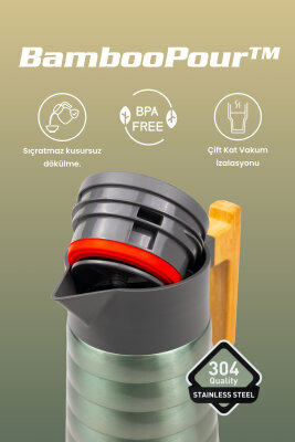 Cooker BambooPour 2 Litre Paslanmaz Çelik Bambu Saplı Termos CKR2097 - 9