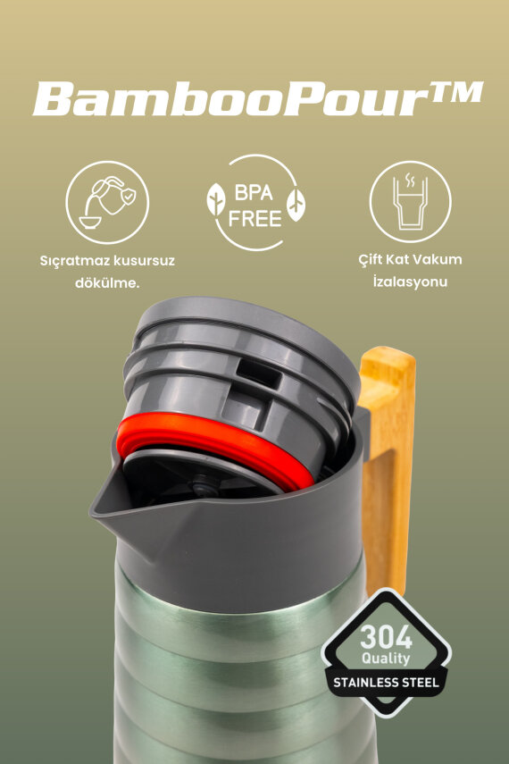 Cooker BambooPour 2 Litre Paslanmaz Çelik Bambu Saplı Termos CKR2097 - 9