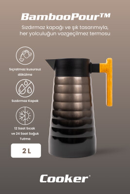 Cooker BambooPour 2 Litre Paslanmaz Çelik Bambu Saplı Termos CKR2097 - 11