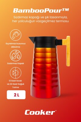 Cooker BambooPour 2 Litre Paslanmaz Çelik Bambu Saplı Termos CKR2097 - 14