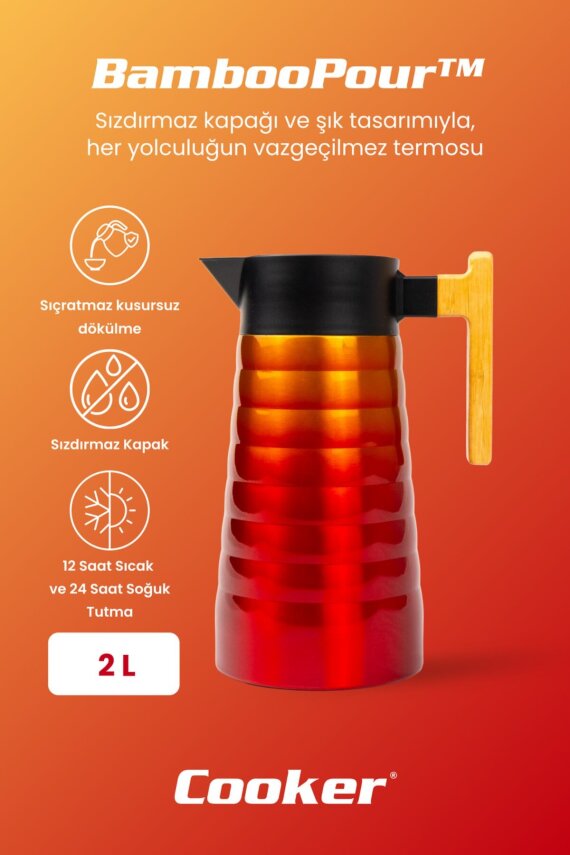 Cooker BambooPour 2 Litre Paslanmaz Çelik Bambu Saplı Termos CKR2097 - 14