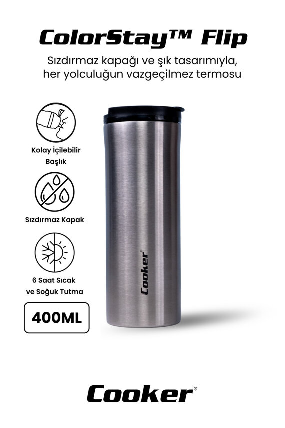 Cooker ColorStay Flip 400 ml Paslanmaz Çelik Bardak Termos CKR2066 - 2