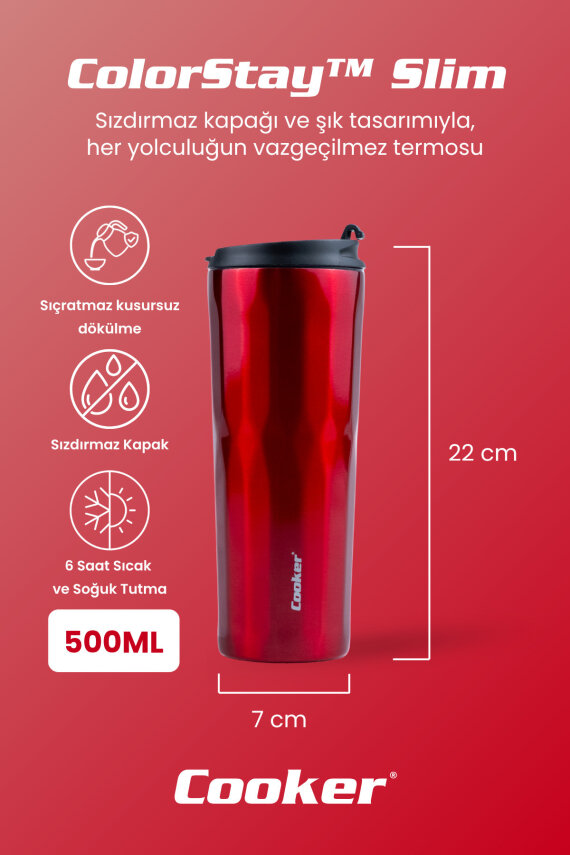 Cooker ColorStay Slim 500 ml Paslanmaz Çelik Bardak Termos CKR2100 - 11