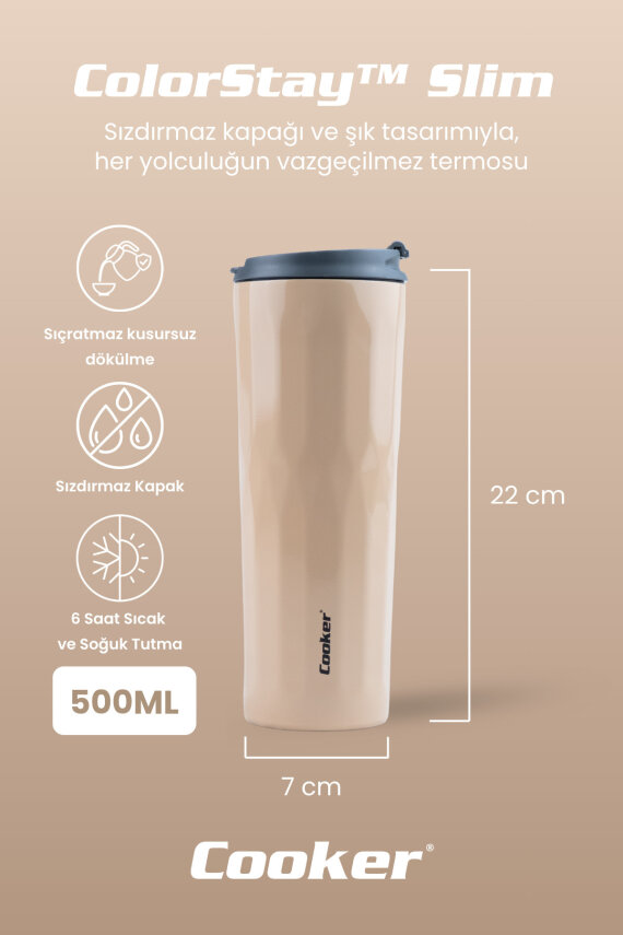 Cooker ColorStay Slim 500 ml Paslanmaz Çelik Bardak Termos CKR2100 - 14