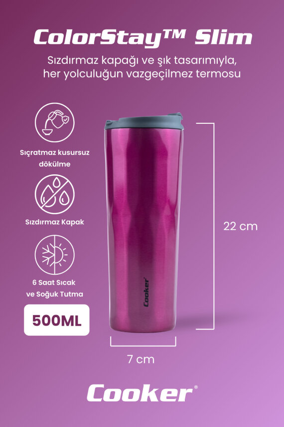 Cooker ColorStay Slim 500 ml Paslanmaz Çelik Bardak Termos CKR2100 - 17