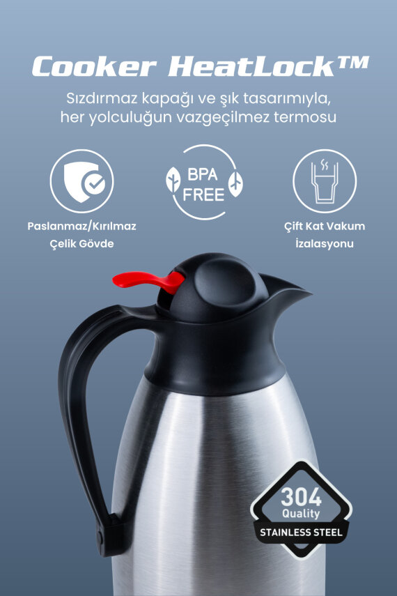 Cooker HeatLock 3 Litre Paslanmaz Çelik Büyük Boy Termos CKR2116 - 3