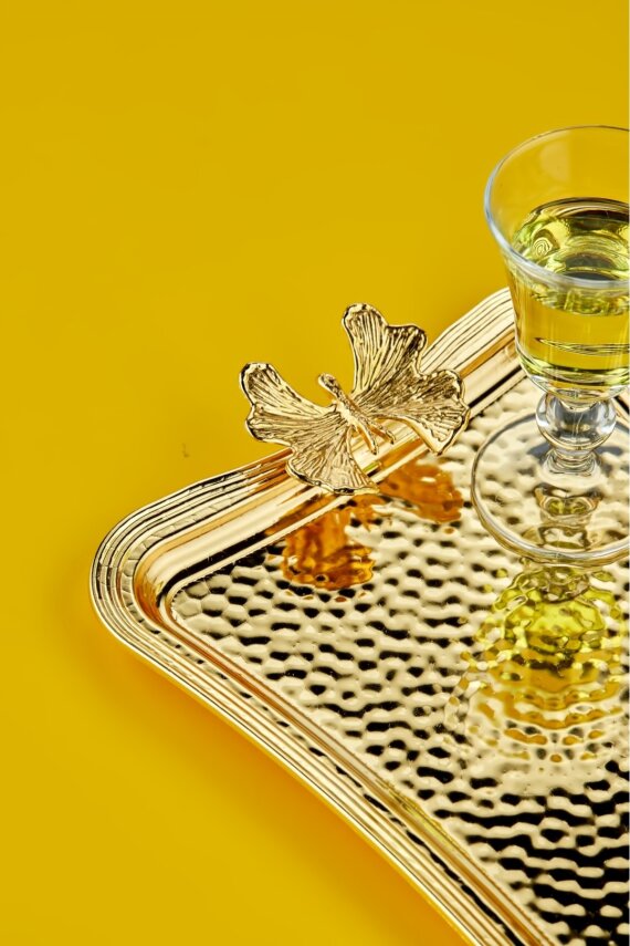 Cooker Kelebekli Metal Dikdörtgen Gold Sunum Tepsisi 27x18 cm CKR3173 - 2