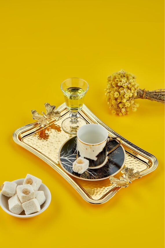Cooker Kelebekli Metal Dikdörtgen Gold Sunum Tepsisi 27x18 cm CKR3173 - 5