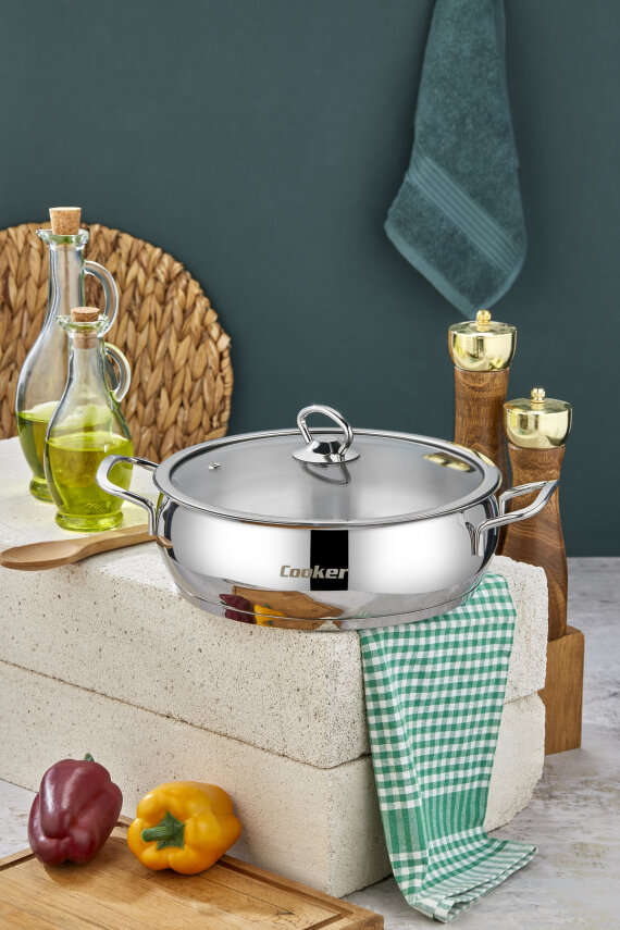 Cooker Lara 24 cm İndüksiyon Uyumlu Paslanmaz Çelik Basık Tencere CKR460 - 1