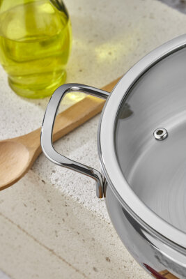 Cooker Lara 24 cm İndüksiyon Uyumlu Paslanmaz Çelik Basık Tencere CKR460 - 3