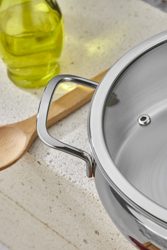 Cooker Lara 24 cm İndüksiyon Uyumlu Paslanmaz Çelik Basık Tencere CKR460 - 3