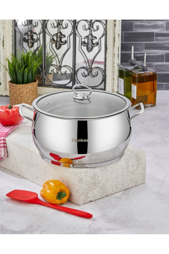 Cooker Lara 26 cm İndüksiyon Uyumlu Paslanmaz Çelik Cam Kapaklı Derin Tencere CKR461 - 1