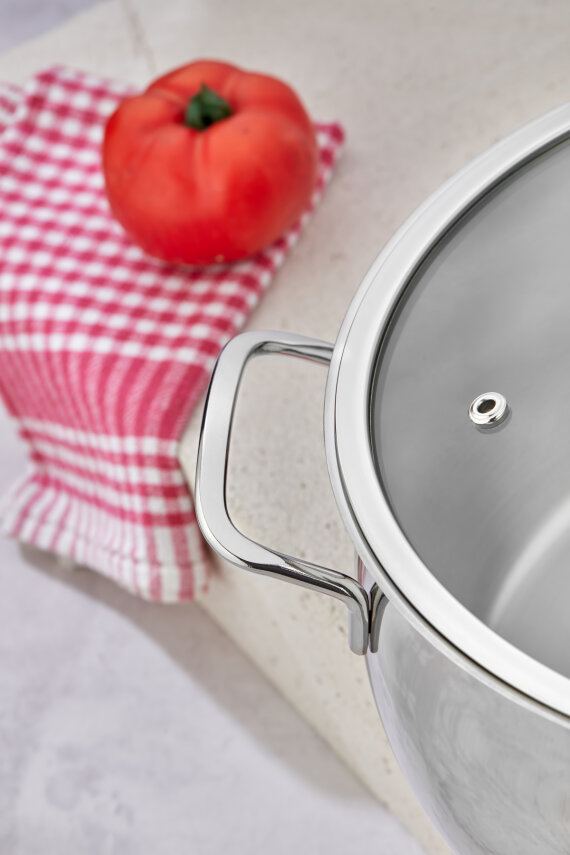 Cooker Lara 26 cm İndüksiyon Uyumlu Paslanmaz Çelik Cam Kapaklı Derin Tencere CKR461 - 4