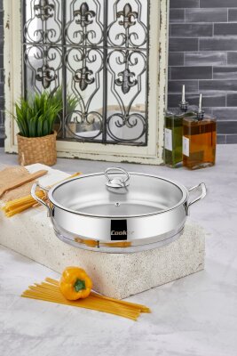 Cooker Lara 28 cm İndüksiyon Uyumlu Paslanmaz Çelik Basık Tencere