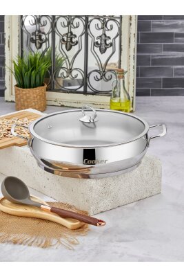 Cooker Lara 30 cm İndüksiyon Uyumlu Paslanmaz Çelik  Basık Tencere