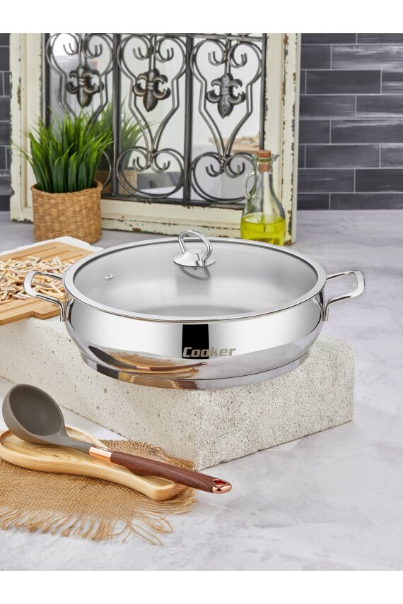 Cooker Lara 30 cm İndüksiyon Uyumlu Paslanmaz Çelik  Basık Tencere - 1