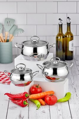 Cooker Lara 6 Parça 12-14-16 cm İndüksiyon Uyumlu Paslanmaz Çelik Güveç Tencere Seti CKR3336