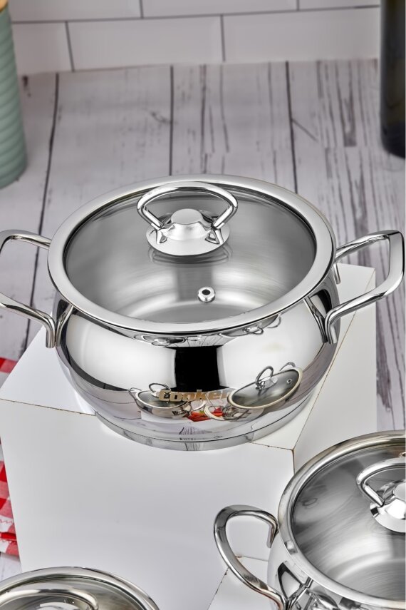 Cooker Lara 6 Parça 16-18-20 Cm Paslanmaz Çelik Güveç Tencere Seti CKR3592  - 4