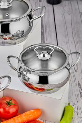 Cooker Lara 6 Parça 16-18-20 Cm Paslanmaz Çelik Güveç Tencere Seti CKR3592  - 5