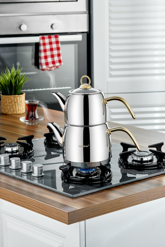 Cooker Lara Orta Boy Paslanmaz Çelik Çaydanlık Takımı 1,1 -1,9 Litre CKR3923 - 1