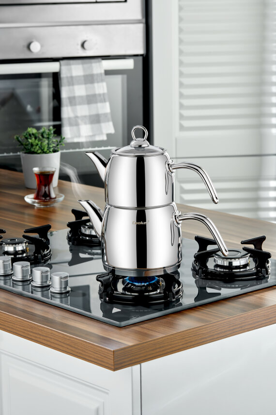 Cooker Lara Orta Boy Paslanmaz Çelik Çaydanlık Takımı 1,1 -1,9 Litre CKR3923 - 3