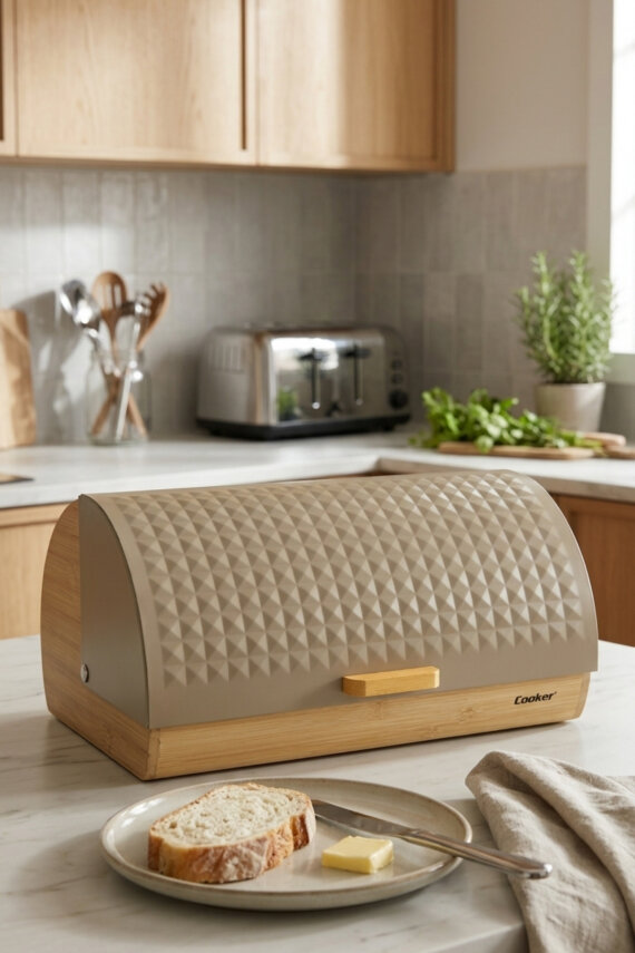 Cooker Lunora Metal Kapaklı Bambu Ekmek Kutusu CKR4539 - 1